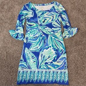 Lilly Pulitzer Holli Dress XXS Shell Print Ruffle Bell Sleeve Preppy Coastal
